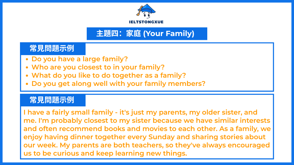 雅思口說自我介紹 Part 1主題家庭 (Your Family)