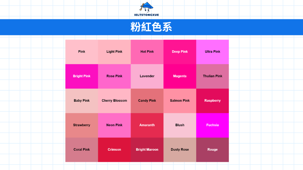各種粉色色調詞彙指南
