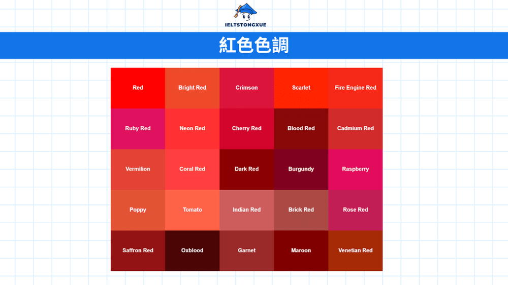 各種紅色色調詞彙指南