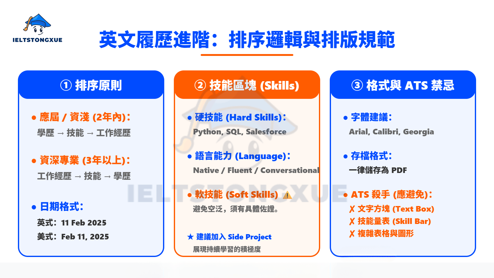 教育背景（Education）與技能（Skills）的排序邏輯